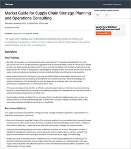Lea la última guía de mercado de Gartner® para consultoría de estrategia, planificación y operaciones de la cadena de suministro